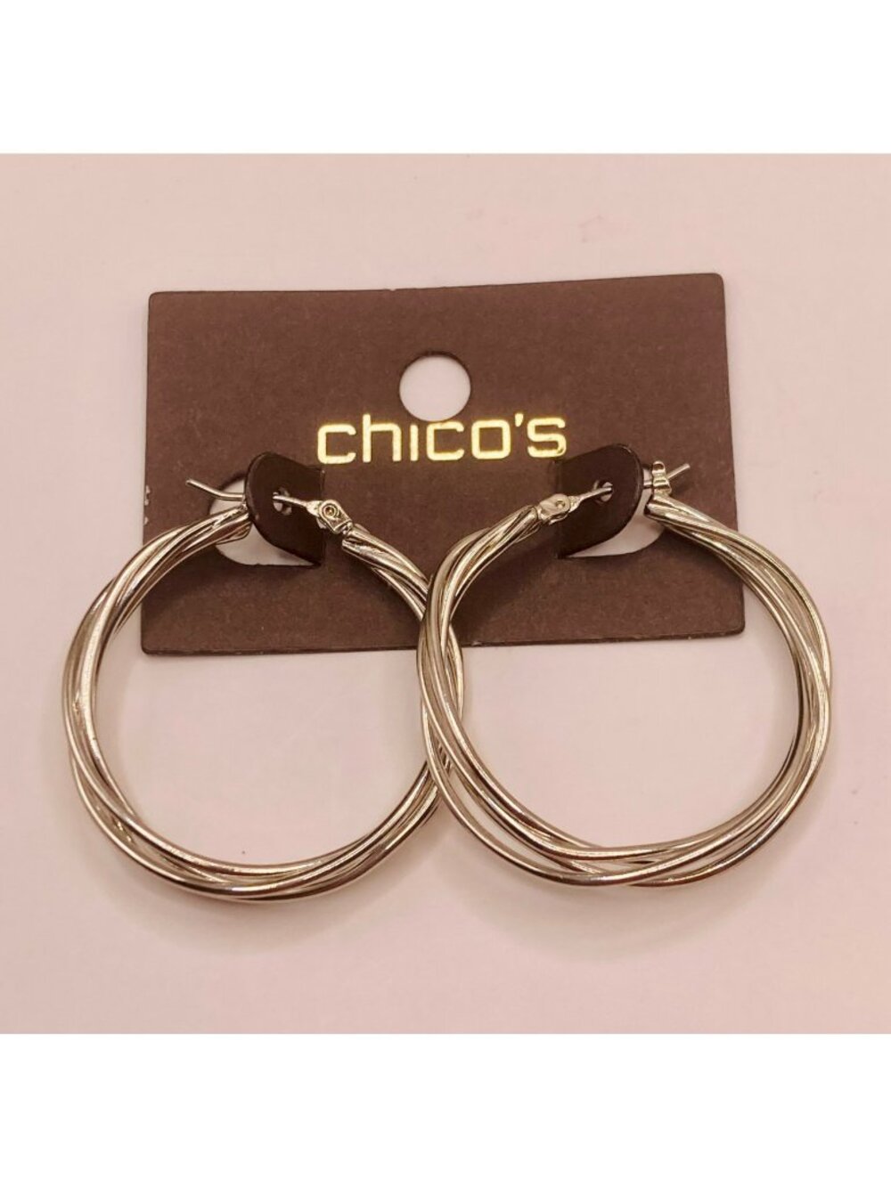 Chicos Silver-Tone Twisted Hoop Earrings -102B